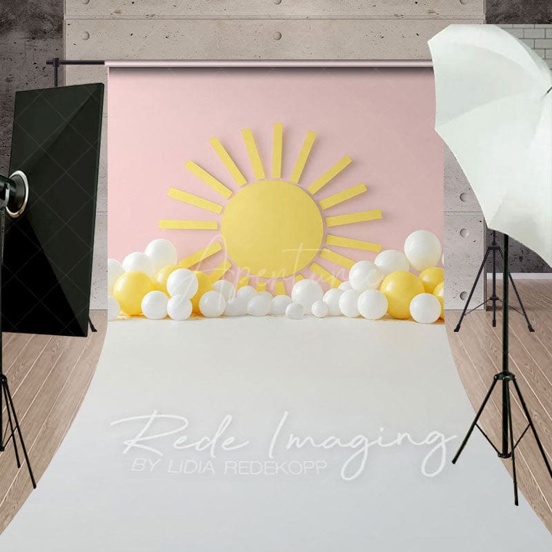 Aperturee - Aperturee Pink Sun Balloons Summer Cake Smash Sweep Backdrop