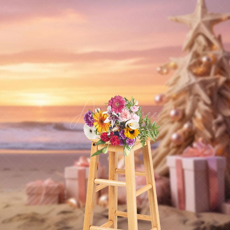 Aperturee - Aperturee Pink Sunrise Sky Beach Christmas In July Backdrop