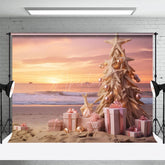 Aperturee - Aperturee Pink Sunrise Sky Beach Christmas In July Backdrop