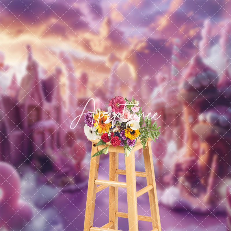 Aperturee - Aperturee Pink Sunset Sky Candyland Cake Smash Photo Backdrop