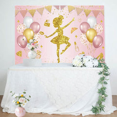 Aperturee - Aperturee Pink Sweet Balloon Ballerina Happy Birthday Backdrop