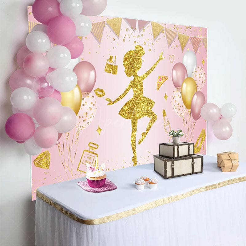 Aperturee - Aperturee Pink Sweet Balloon Ballerina Happy Birthday Backdrop