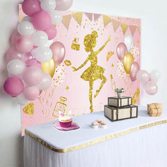 Aperturee - Aperturee Pink Sweet Balloon Ballerina Happy Birthday Backdrop