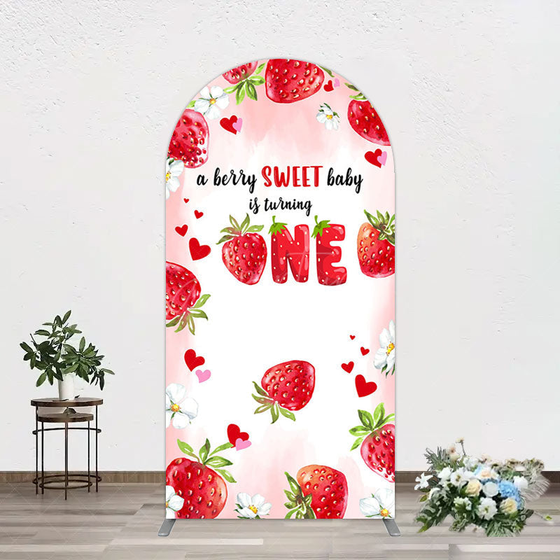 Aperturee - Aperturee Pink Sweet Berry Happy Firsty Birthday Arch Backdrop