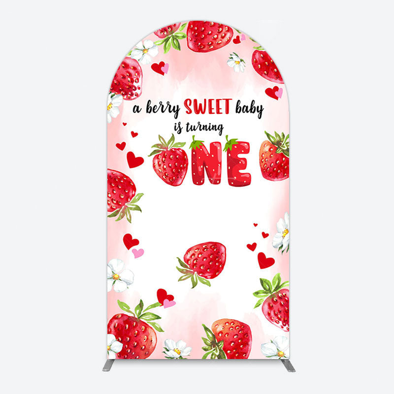 Aperturee - Aperturee Pink Sweet Berry Happy Firsty Birthday Arch Backdrop