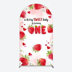 Aperturee - Aperturee Pink Sweet Berry Happy Firsty Birthday Arch Backdrop