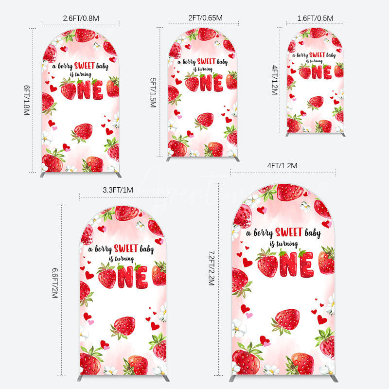 Aperturee - Aperturee Pink Sweet Berry Happy Firsty Birthday Arch Backdrop