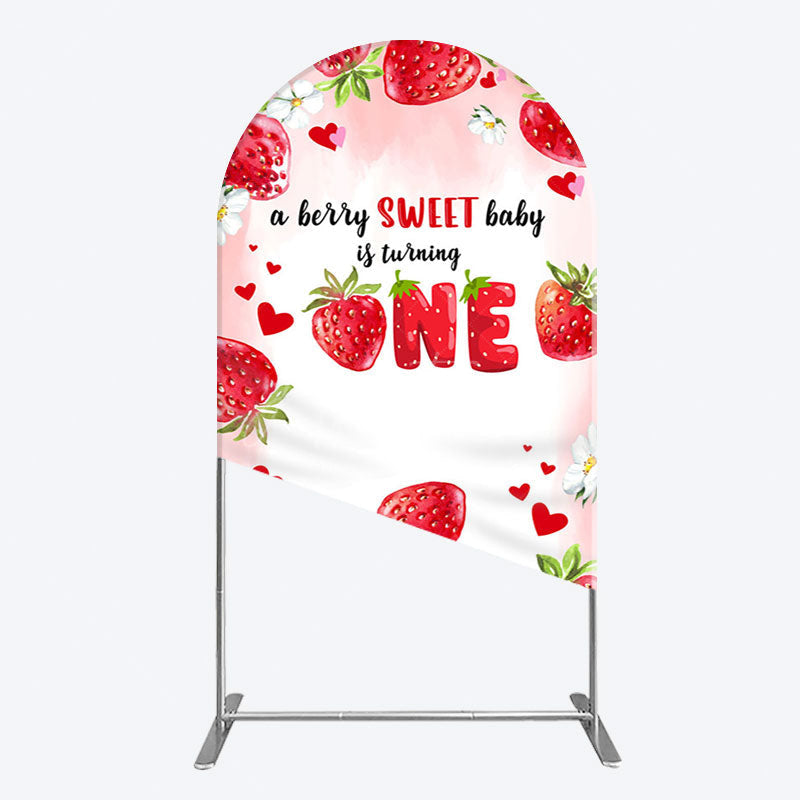 Aperturee - Aperturee Pink Sweet Berry Happy Firsty Birthday Arch Backdrop