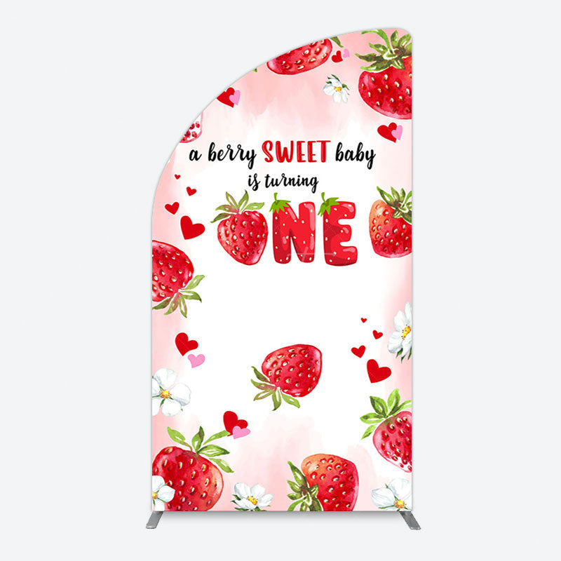 Aperturee - Aperturee Pink Sweet Berry Happy Firsty Birthday Half Moon Arch Backdrop