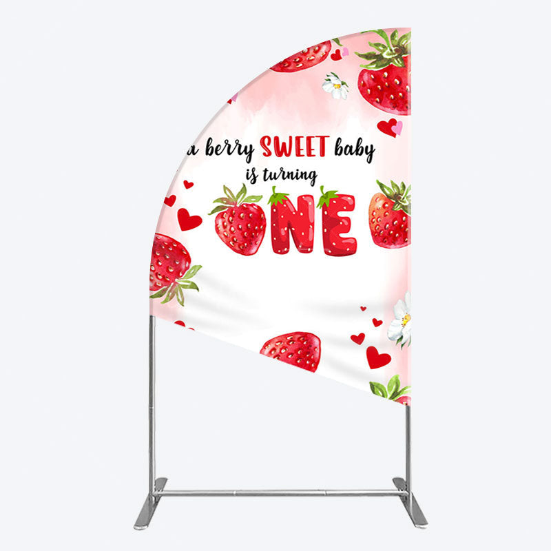Aperturee - Aperturee Pink Sweet Berry Happy Firsty Birthday Half Moon Arch Backdrop