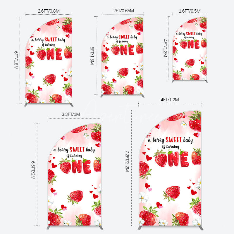 Aperturee - Aperturee Pink Sweet Berry Happy Firsty Birthday Half Moon Arch Backdrop