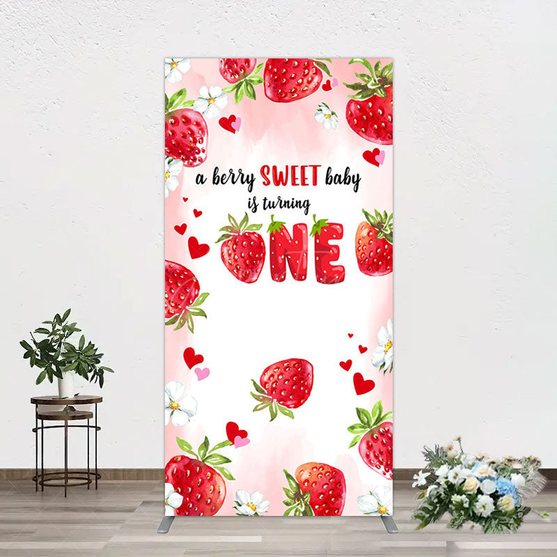 Aperturee - Aperturee Pink Sweet Berry Happy Firsty Birthday Rectangle Backdrop