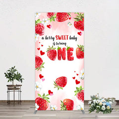 Aperturee - Aperturee Pink Sweet Berry Happy Firsty Birthday Rectangle Backdrop