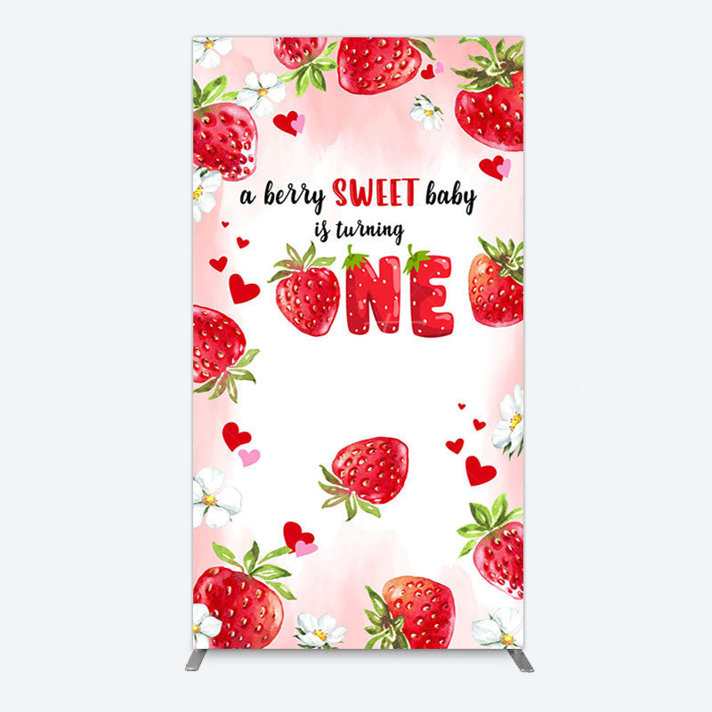 Aperturee - Aperturee Pink Sweet Berry Happy Firsty Birthday Rectangle Backdrop
