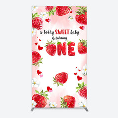 Aperturee - Aperturee Pink Sweet Berry Happy Firsty Birthday Rectangle Backdrop