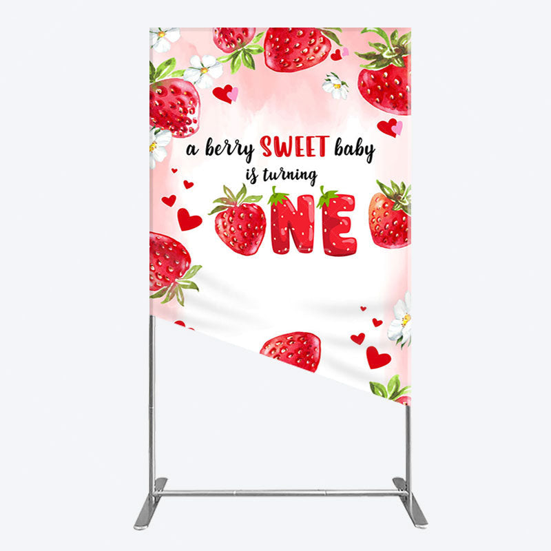 Aperturee - Aperturee Pink Sweet Berry Happy Firsty Birthday Rectangle Backdrop