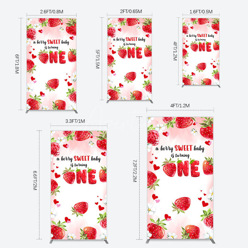 Aperturee - Aperturee Pink Sweet Berry Happy Firsty Birthday Rectangle Backdrop
