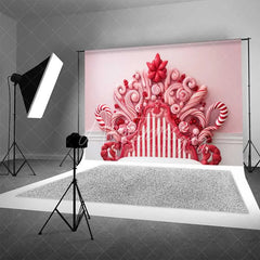 Aperturee - Aperturee Pink Sweet Fantasy Backdrop Candy Swirl Headboard Pastel Wall Christmas Bed Photo Background
