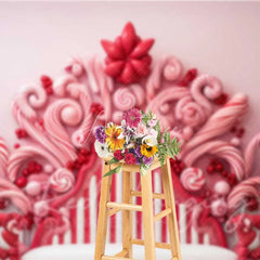 Aperturee - Aperturee Pink Sweet Fantasy Backdrop Candy Swirl Headboard Pastel Wall Christmas Bed Photo Background
