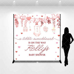 Aperturee - Aperturee Pink Sweetheart Custom Name Baby Shower Backdrop