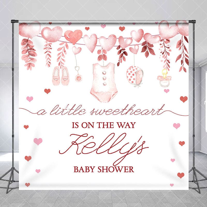 Aperturee - Aperturee Pink Sweetheart Custom Name Baby Shower Backdrop