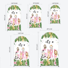 Aperturee - Aperturee Pink Tropical Jungle Animals It’s a Girl Arch Backdrop Kit Safari Elephant Giraffe Zebra Lion for Baby Shower Party