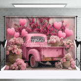 Aperturee - Aperturee Pink Truck Heart Balloons Floral Romantic Backdrop