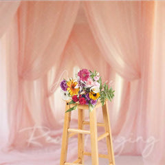 Aperturee - Aperturee Pink Tulle Curtains Maternity Photography Backdrop Soft Fabric Drapes Dreamy Room Background Elegant Pregnancy Photo