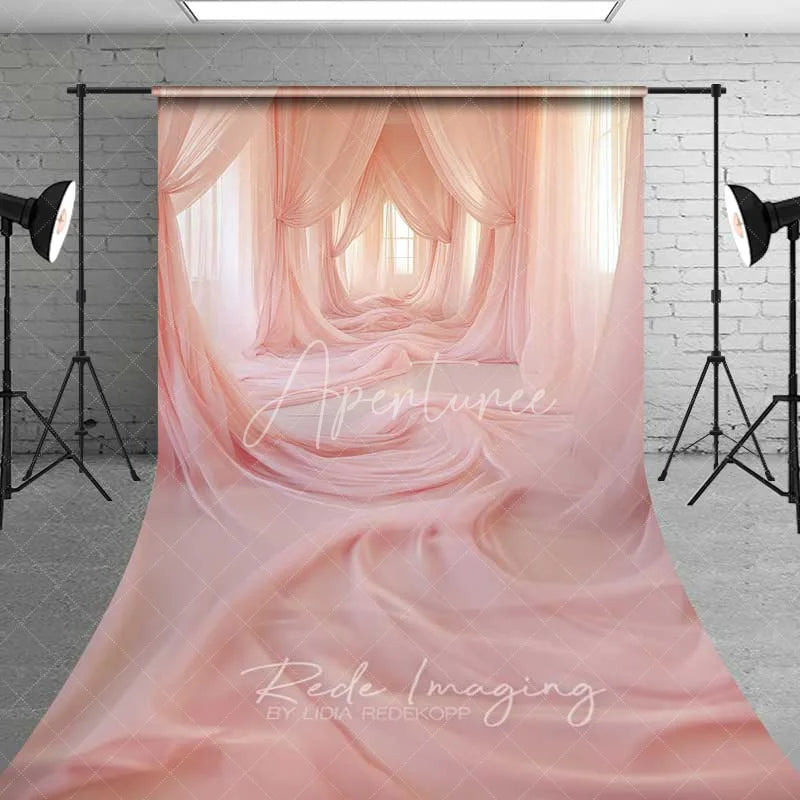 Aperturee - Aperturee Pink Tulle Curtains Sweep Backdrop Soft Fabric Drapes Photography Floor Mat Dreamy Maternity Decoration