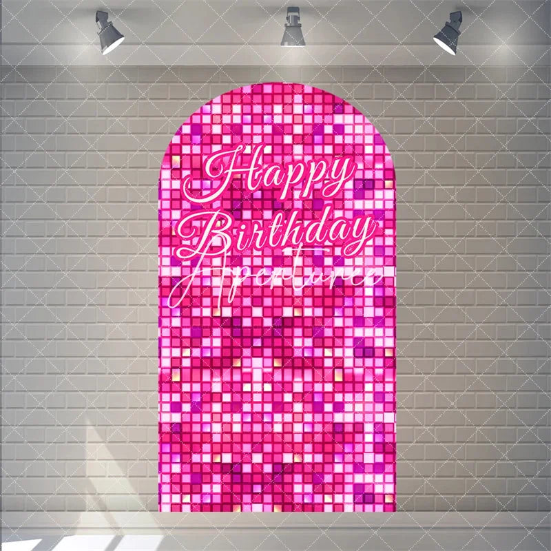 Aperturee - Aperturee Pink Twinkle Little Star Arch Backdrop for Girl Baby Shower Birthday Party Decorations Polyester Fabric Wall Decor