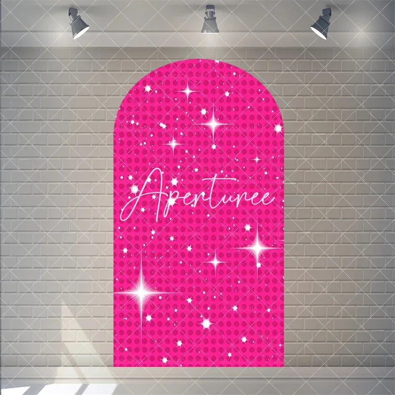 Aperturee - Aperturee Pink Twinkle Little Star Arch Backdrop for Girl Baby Shower Birthday Party Decorations Polyester Fabric Wall Decor
