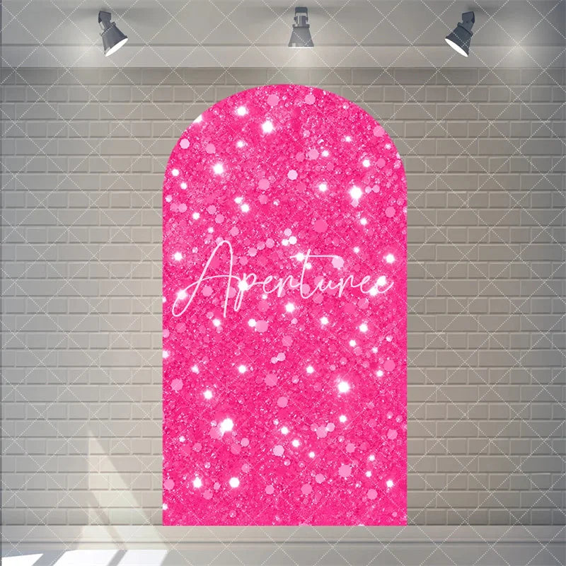 Aperturee - Aperturee Pink Twinkle Little Star Arch Backdrop for Girl Baby Shower Birthday Party Decorations Polyester Fabric Wall Decor
