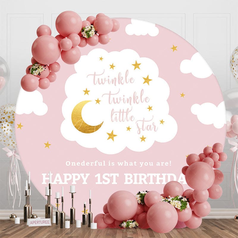 Aperturee - Aperturee Pink Twinkle Moon Cloud Circle 1st Birthday Backdrop