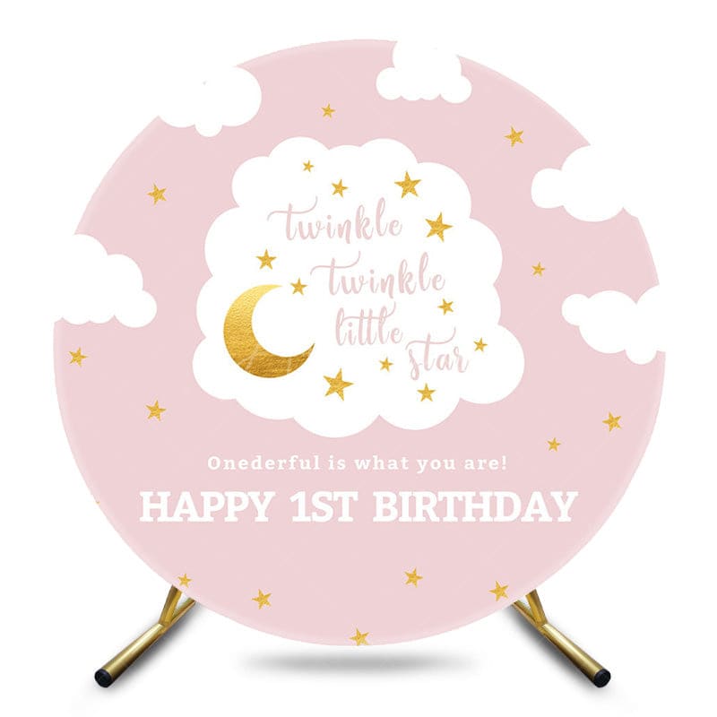 Aperturee - Aperturee Pink Twinkle Moon Cloud Circle 1st Birthday Backdrop