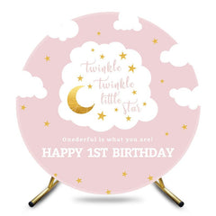 Aperturee - Aperturee Pink Twinkle Moon Cloud Circle 1st Birthday Backdrop