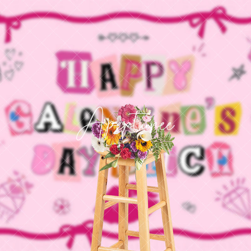 Aperturee - Aperturee Pink Vibe Bow Tie Lip Happy Galentines Day Backdrop