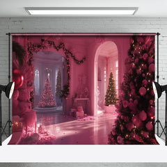 Aperturee - Aperturee Pink Vintage House Xmas Tree Christmas Vibe Backdrop