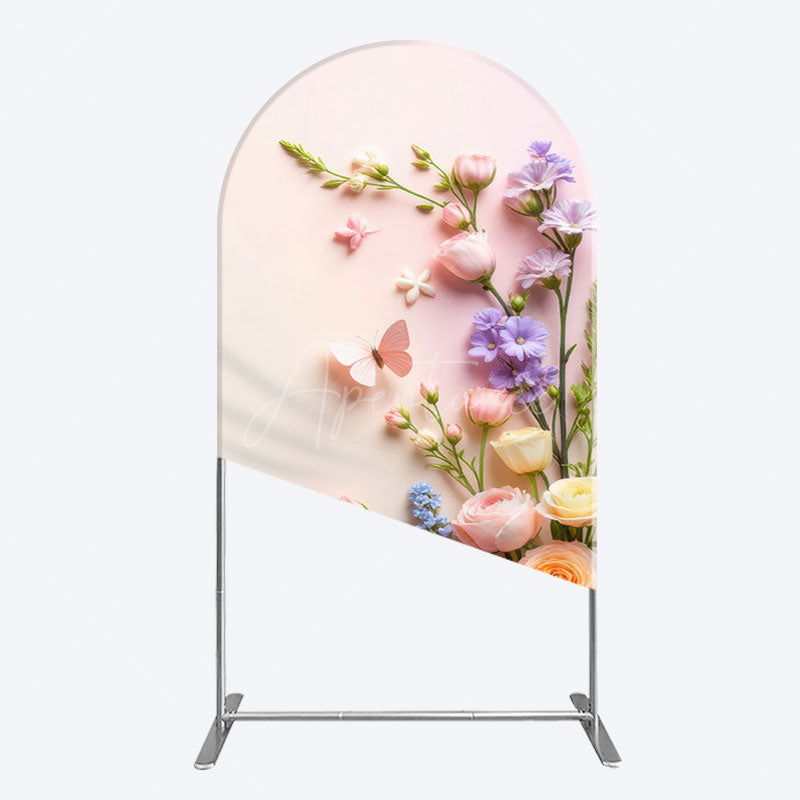 Aperturee - Aperturee Pink Wall Colorful Bouquet Birthday Arch Backdrop