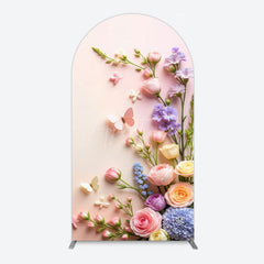 Aperturee - Aperturee Pink Wall Colorful Bouquet Birthday Arch Backdrop