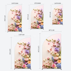 Aperturee - Aperturee Pink Wall Colorful Bouquet Birthday Half Moon Arch Backdrop