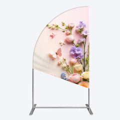 Aperturee - Aperturee Pink Wall Colorful Bouquet Birthday Half Moon Arch Backdrop