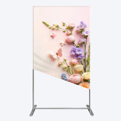 Aperturee - Aperturee Pink Wall Colorful Bouquet Birthday Rectangle Backdrop