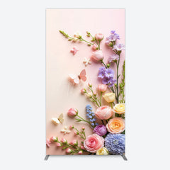 Aperturee - Aperturee Pink Wall Colorful Bouquet Birthday Rectangle Backdrop
