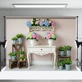 Aperturee - Aperturee Pink Wall Colorful Bouquet Greenery Photo Backdrop