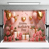 Aperturee - Aperturee Pink Wall Curtain Balloons Rose Mothers Day Backdrop