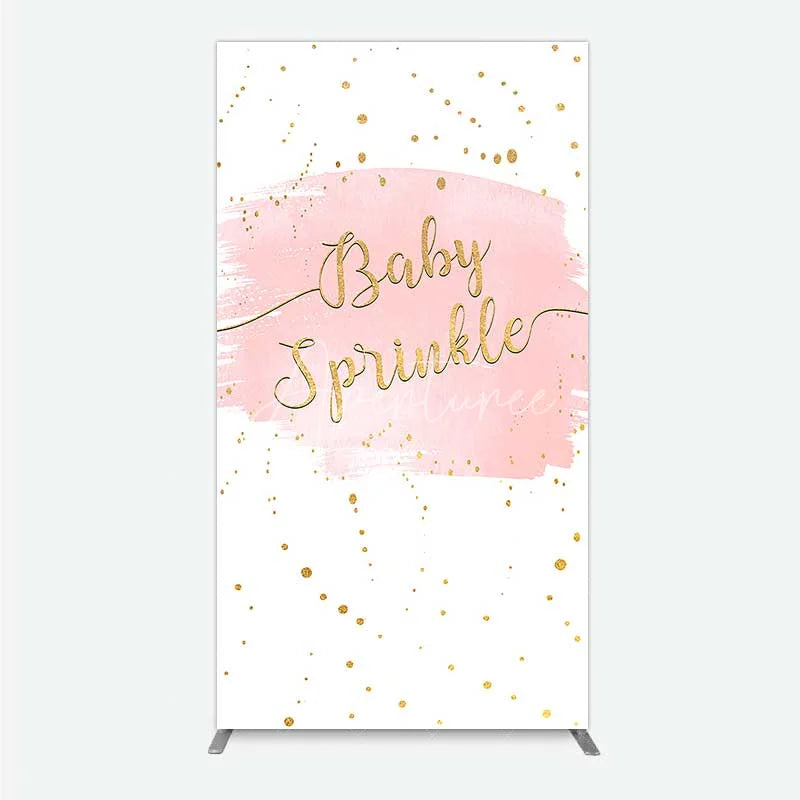 Aperturee - Aperturee Pink Watercolor Baby Sprinkle Rectangle Backdrop Gold Glitter and Pastel Girl Shower Decoration