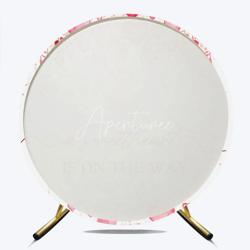 Aperturee - Aperturee Pink Watercolor Hearts Round Backdrop Sweetheart is on the Way Baby Shower Background Girl Circle Cover Photo Shoot