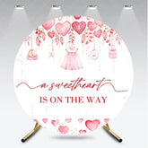 Aperturee - Aperturee Pink Watercolor Hearts Round Backdrop Sweetheart is on the Way Baby Shower Background Girl Circle Cover Photo Shoot