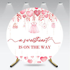 Aperturee - Aperturee Pink Watercolor Hearts Round Backdrop Sweetheart is on the Way Baby Shower Background Girl Circle Cover Photo Shoot