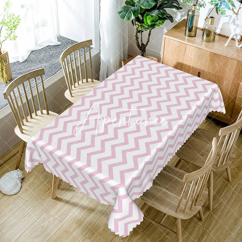 Aperturee - Aperturee Pink Wavy Lines Rectangle Tablecloth For Baby Shower